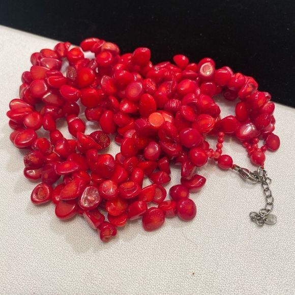 Vintage Sterling 925 4 Strand Red Coral Necklace - Picture 10 of 11